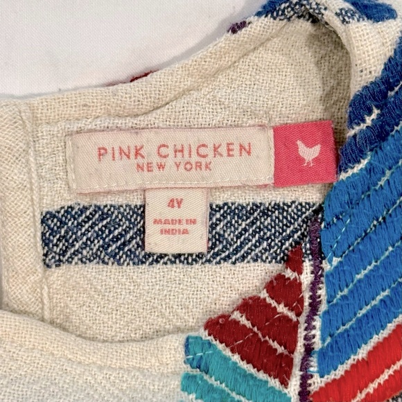 Pink Chicken Suri Dress Girls 4 4T Multicolor Embroidery Striped Cotton Canvas - Picture 2 of 8